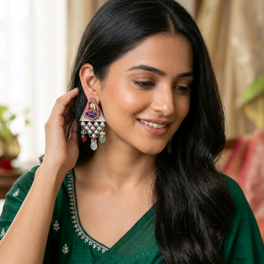 Fusion Peacock Silver Earrings
